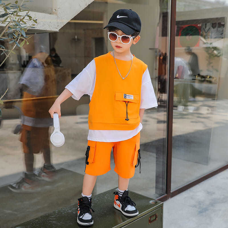 Boys' summer clothes suit 2023 Summer new boys' handsome fashionable clothes children's striped short sleeve children's clothes thin