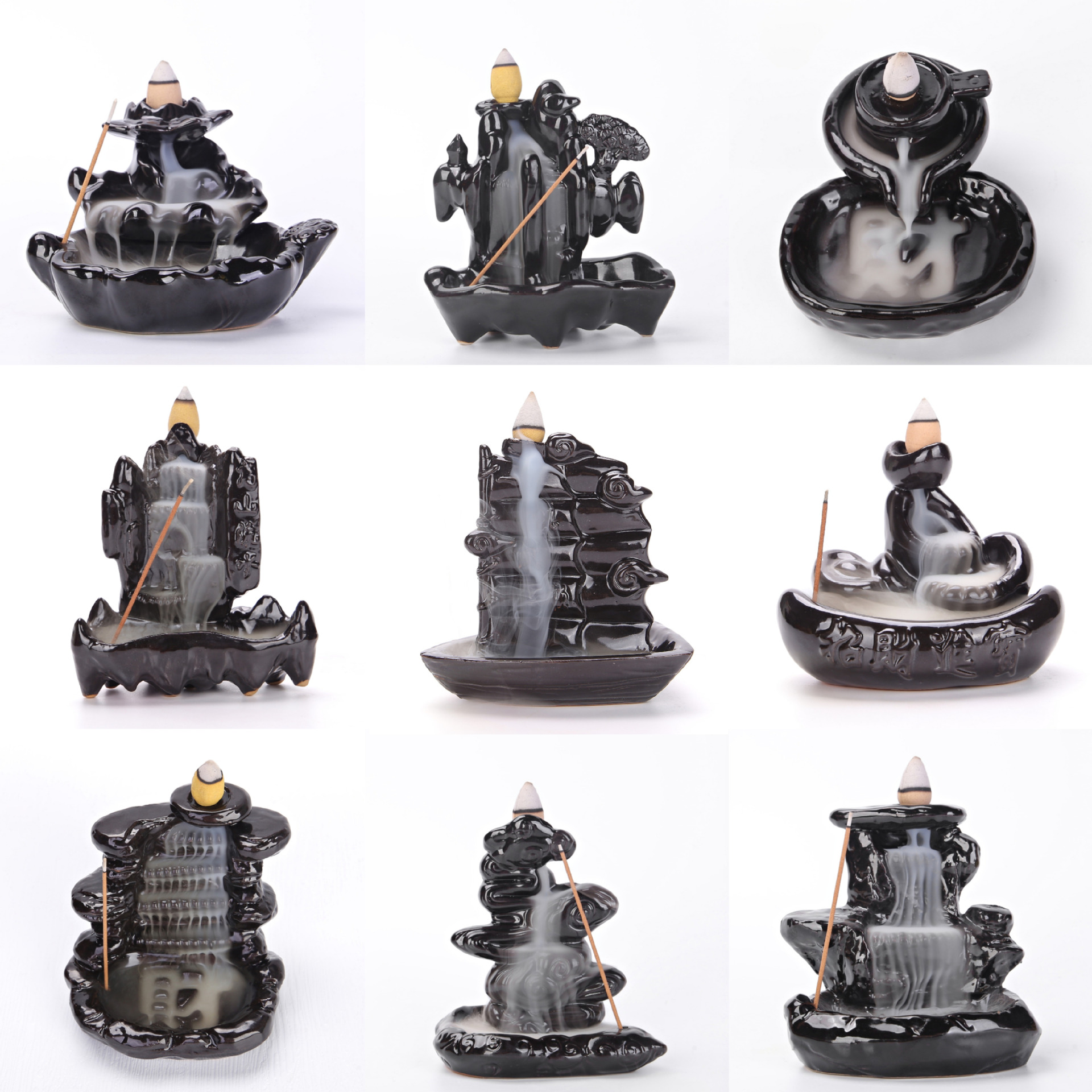 Ceramic backflow incense burner black new creative home office incense burner incense way ornaments manufacturers a generation of hair