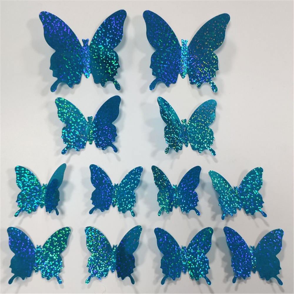 12 3d Flash Butterfly Wall Stickers Festive Jewelry Living Room Decorative Wall Stickers Factory Wholesale