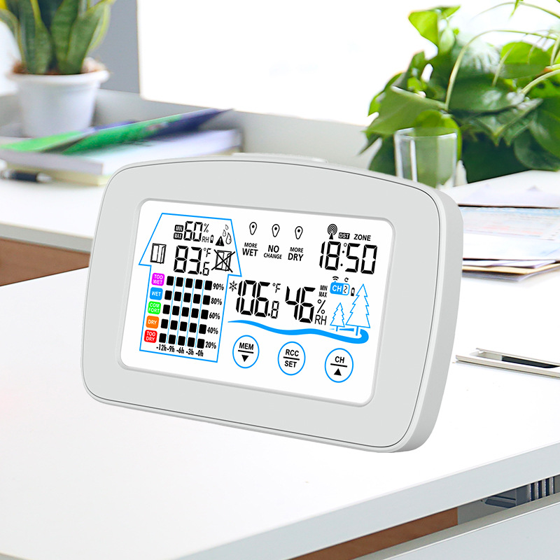 Cross-border color screen touch weather clock indoor and outdoor temperature and humidity meter Comfort Week display weather forecast radio clock
