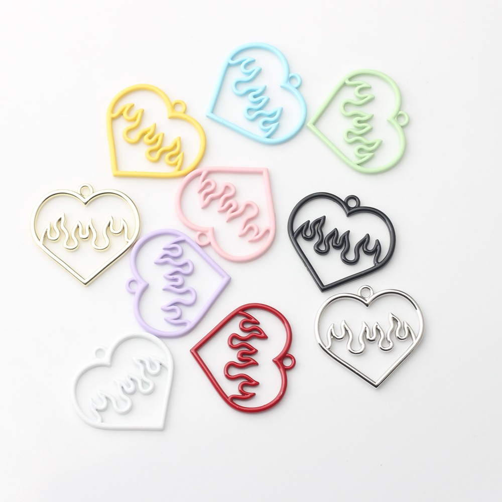 Korean fashion alloy love spray paint ECG Hollow Small pendant DIY jewelry material accessories