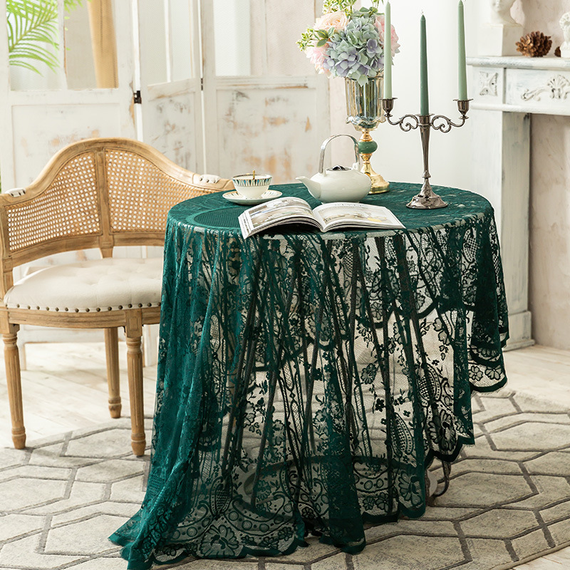 Cloth dad factory spot American ins style wedding Party vintage dark green lace hollow round tablecloth tablecloth