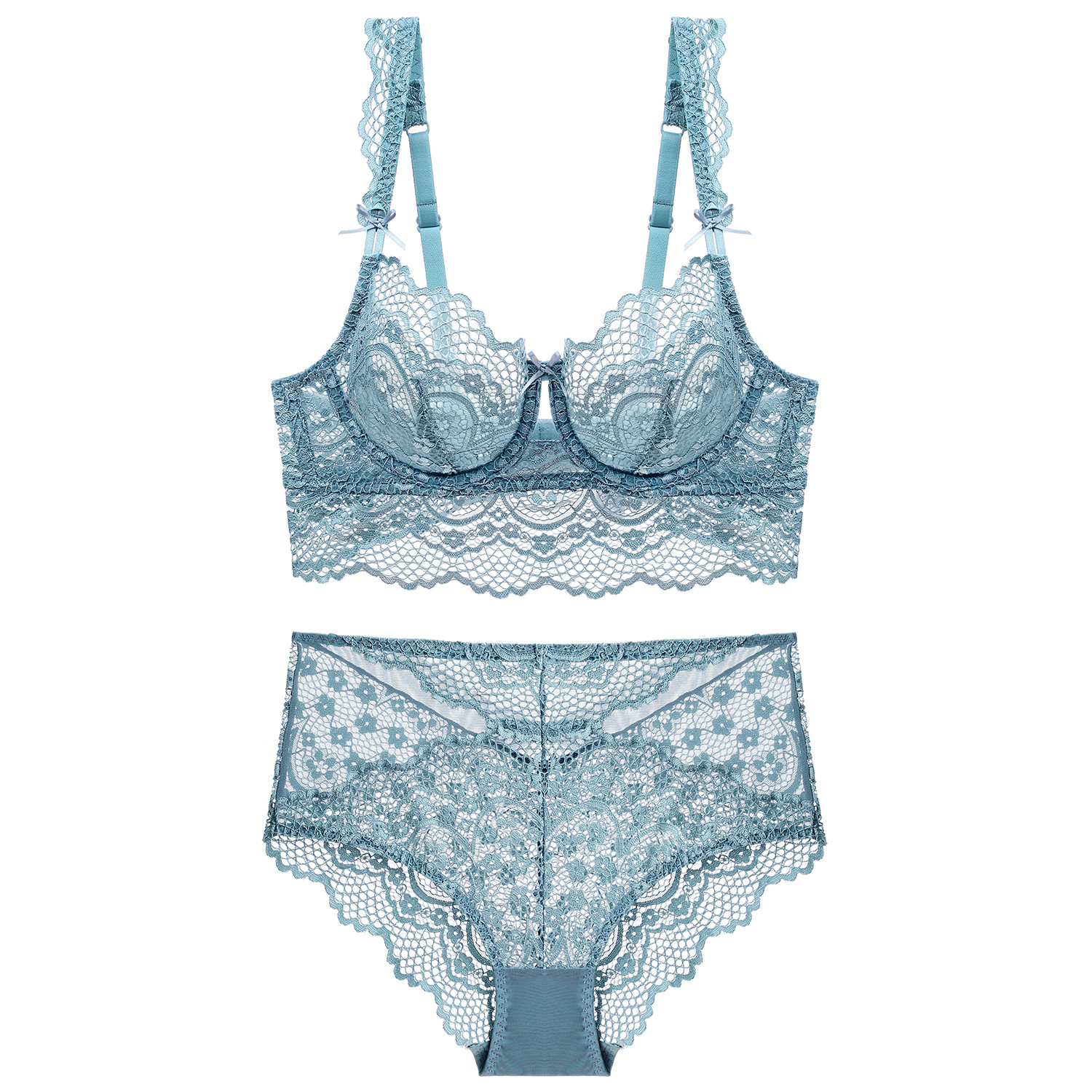 1972 European and American new ultra-thin sexy underwear lace breast-retracting thin bra push-up women's bra set