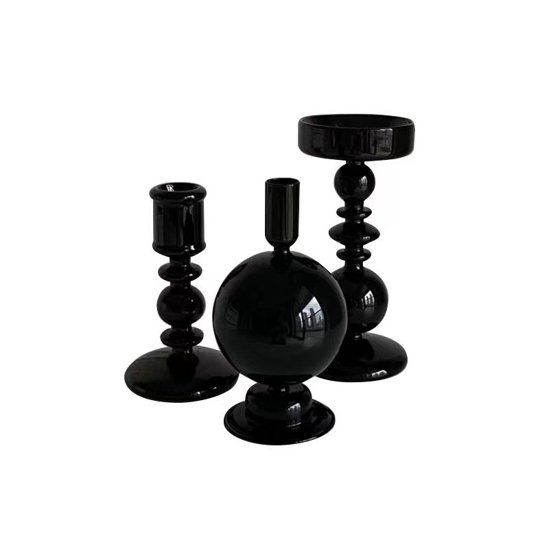 Photo Decorative Props ins Style Black Glass Candlestick Ornaments Nordic Light Luxury Home Clothing Store Simple Tray