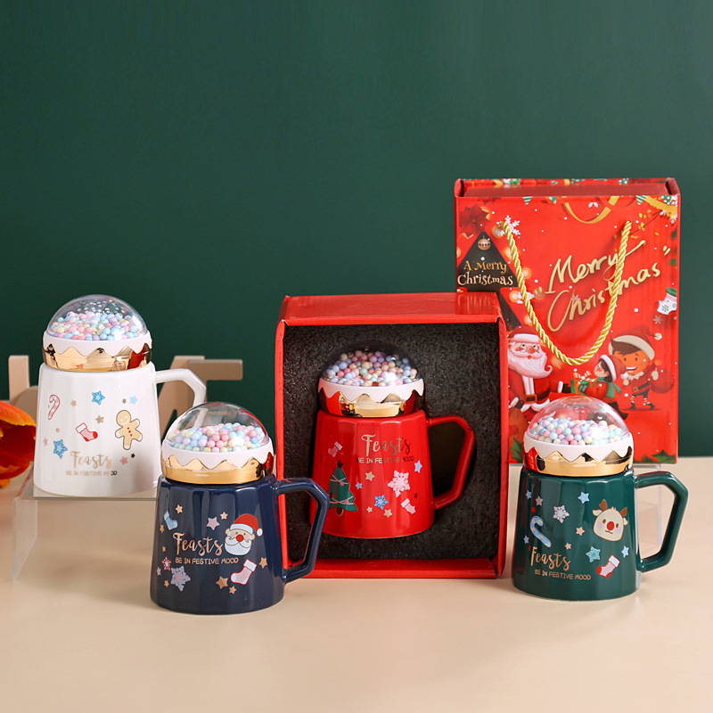 Cross-border Christmas Cup Christmas Eve Gift Cartoon Ceramic Mug with Lid Water Cup Set Gift Box Christmas Gift