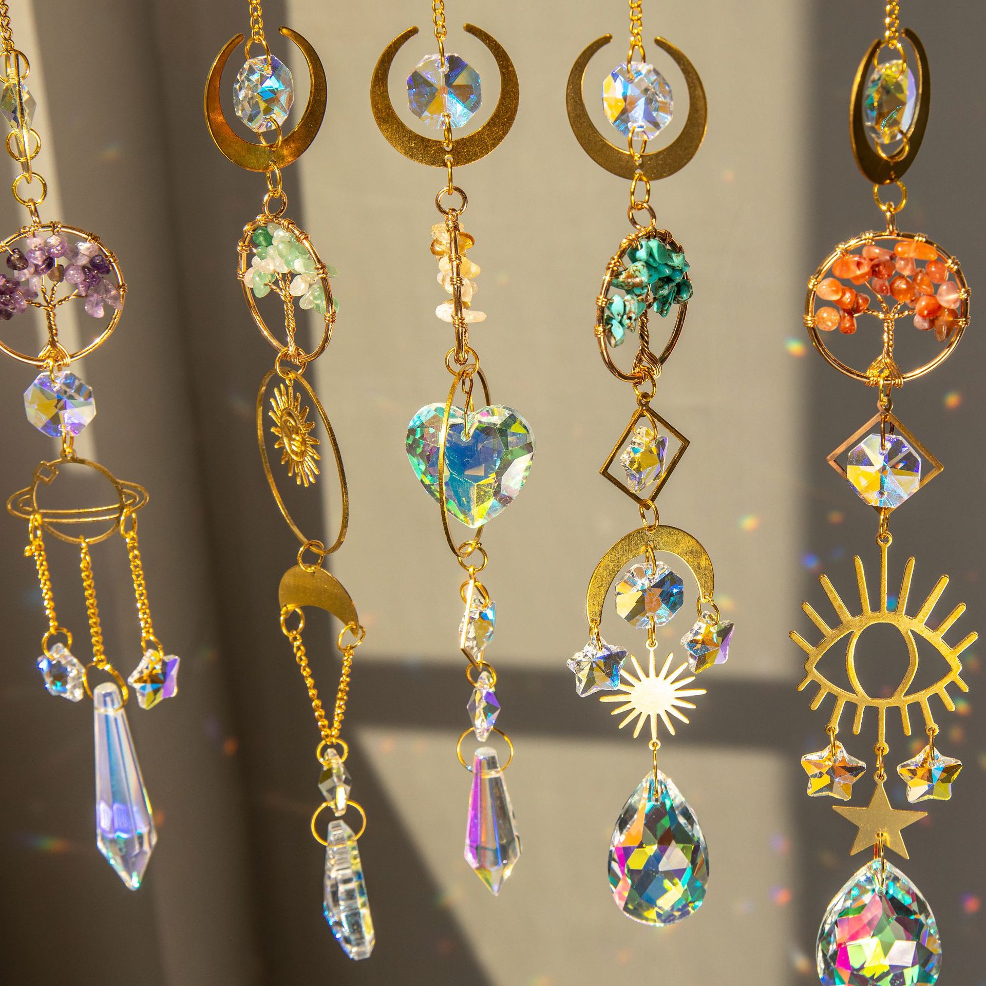 Cross-border natural golden life tree Crystal Sun Catcher prism pendant manufacturing decorative pendant hanging garden window