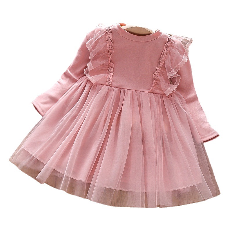 Girls' spring and autumn dress fluffy gauze skirt for children 2022 new style children's western style lace princess dress long sleeve