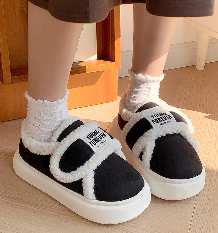 Retro Klettverschluss All-inclusive Ferse Kotteng gepolstert Schong Damen Hierscht a Wanter Kotteng Pantoffelen Indoor Heem Rutschfest waarm Fleece gefüttert Sperrschong_voghion.com