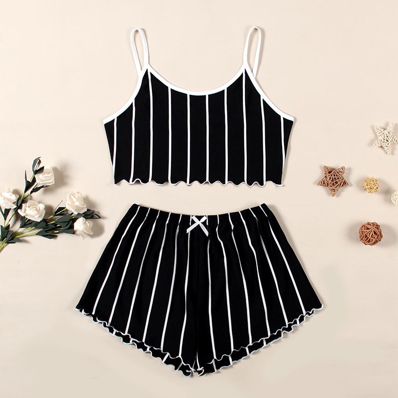 2022 European and American New Letter HONEY Printed Sling Top and Plaid Printed Shorts Home Wear Set
