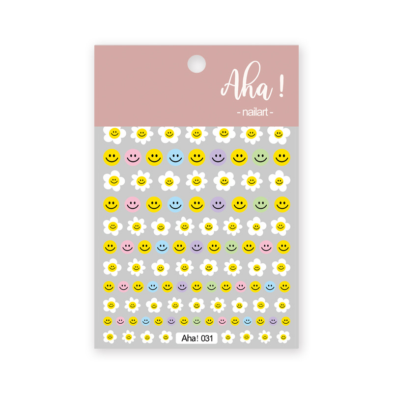 Aha manicure adhesive sticker ins style cartoon colorful smiley flower nail decorations decals