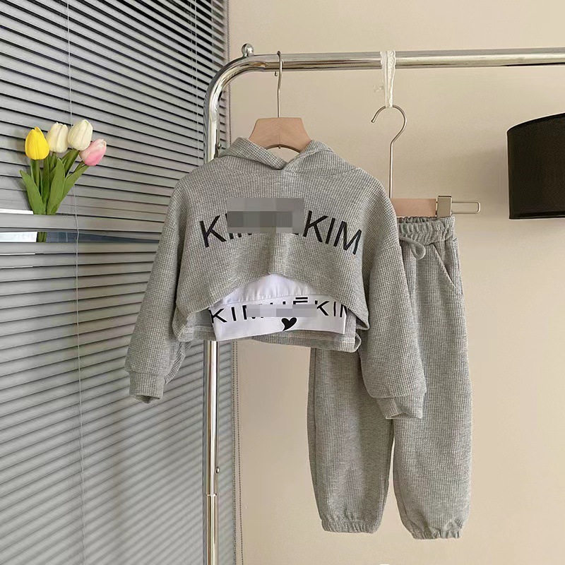 Foreign Trade Girls' Suit Spring and Autumn New Children's Long-sleeved Hooded Sweater Casual Pants Trendy Three-piece Suit