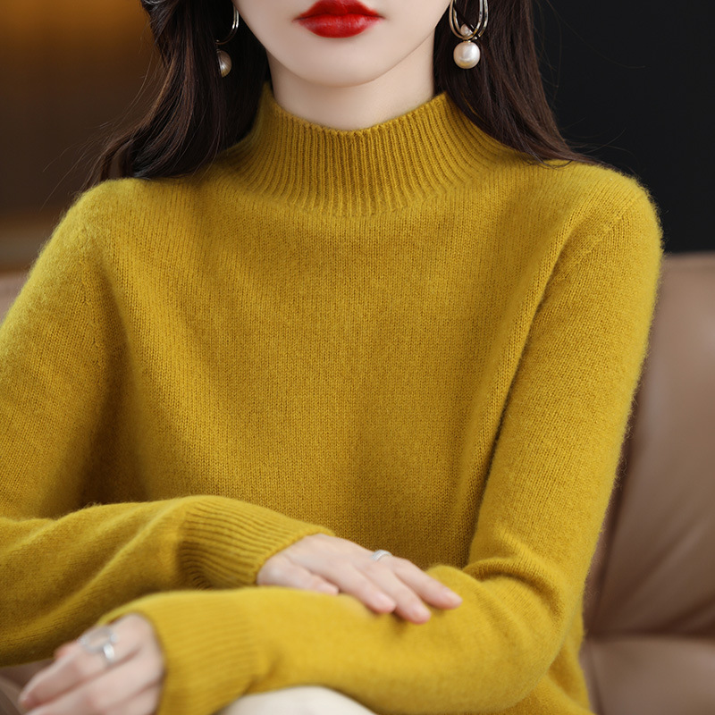 One-Line Readymade Sweater Women's Half-High Collar Base Shirt Top 2022 Autumn and Winter Seamless Solid Color Sweater for Women
