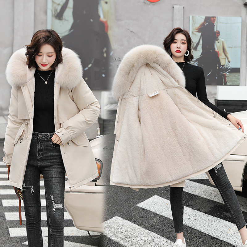 Trendy Overcome Women's Short 2021 Winter New Korean Style Loose Fashionable Large Wool Collar Thickened Plush Casual Cotton Clothes