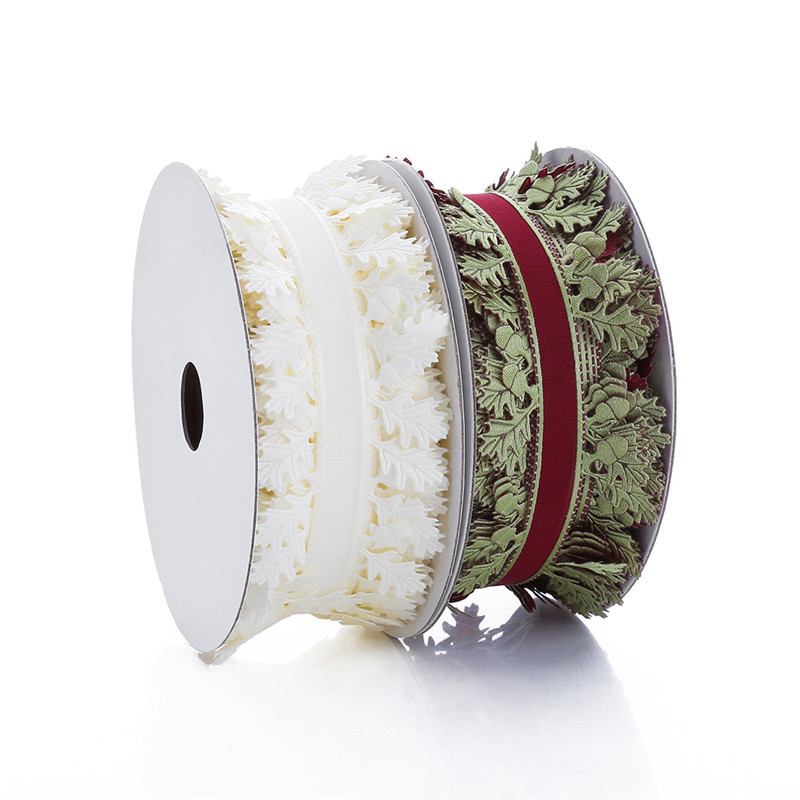 Cross-border gift 4cm lace webbing leaves gift packaging ultrasonic embossing leaves ribbon spot wholesale