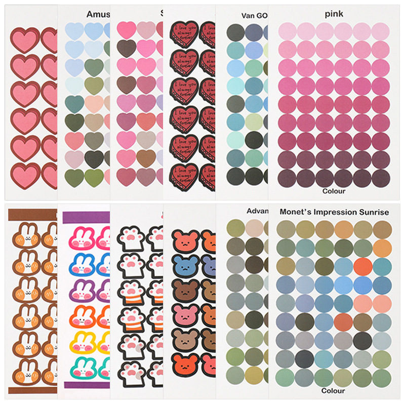 Morandi Color Decorative Sealing Sticker Simple Dot Gradient Love Cartoon Hand Account Card Mobile Phone Creative Sticker