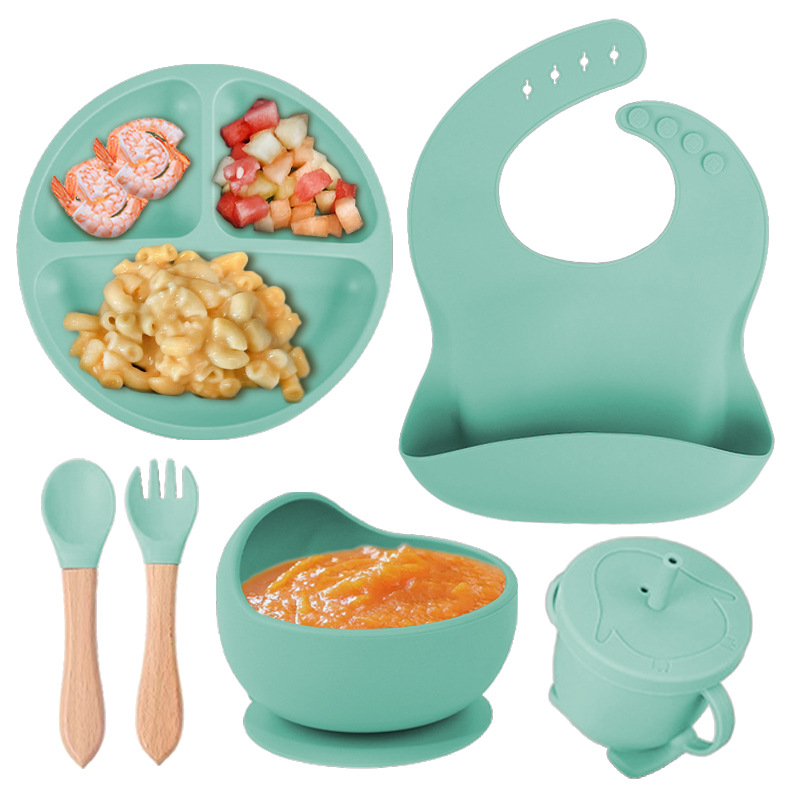 Mint Green Smiley Plate-Set of Six-Wooden Fork Spoon