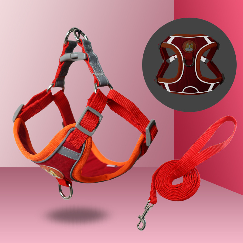 New pet chest strap deerskin velvet strap reflective breathable rope pet traction manufacturers wholesale large favorably