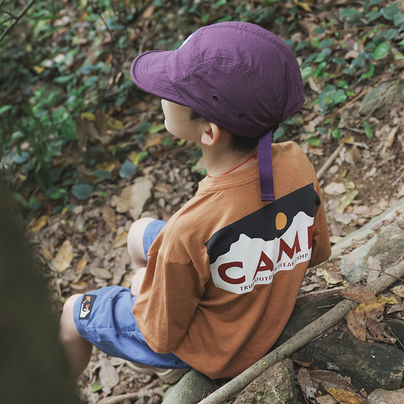 Mountain Outdoor Style Children's Short-sleeved T-shirt 2024 Summer New Boys Snow Mountain Sunset Printed Quick-drying Short-sleeved T-shirt