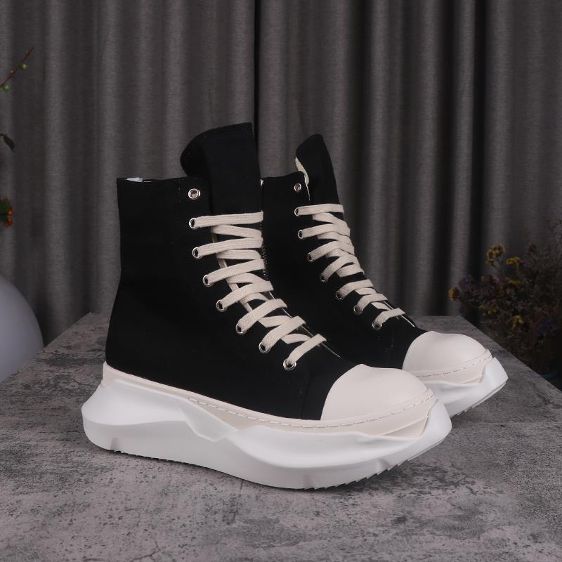 G101 casual couple trendy heightening short boots for women RO high-top black canvas shoes for men with pleated thick soles in spring and summer