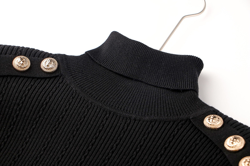 Temperament Commuter Pullover Black Long Sleeve European and American Knitted Turtleneck Sweater Wool Blend Slim Fit Top Cross Border Spot_voghion.com