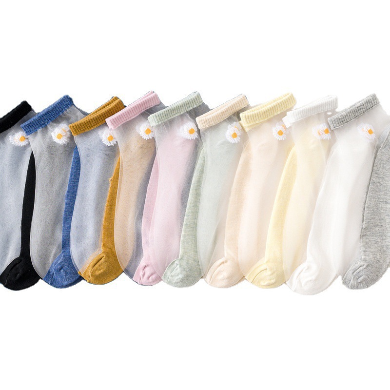Spring and summer lace Daisy card stockings short tube women's invisible Crystal boat Socks short stockings glass Silk women's socks boat Socks