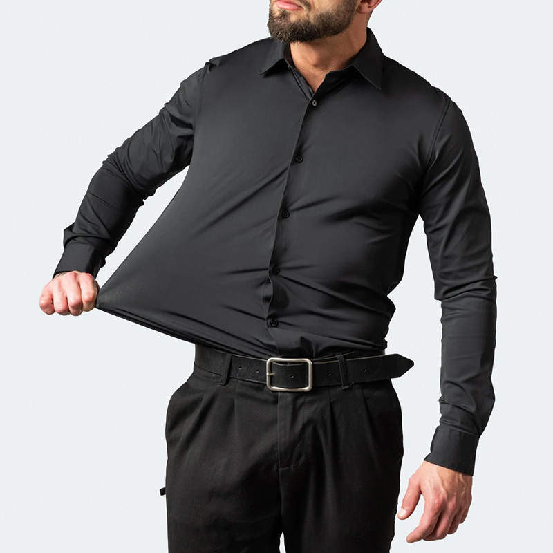 Cross-border foreign trade Korean slim-fit elastic shirt men's shirt Amazon foreign trade simple business thin shirt men