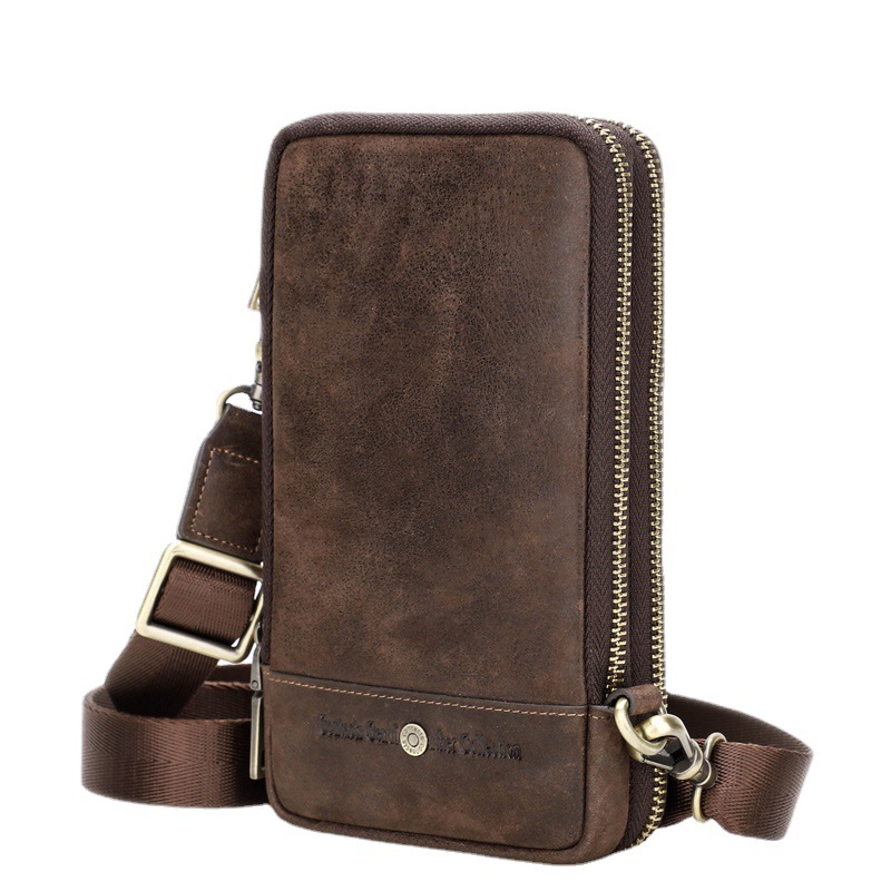 Black Angel European and American fashion EBAY supply men's messenger bag Crazy Horse cowhide men's mobile phone waist bag cross-border delivery