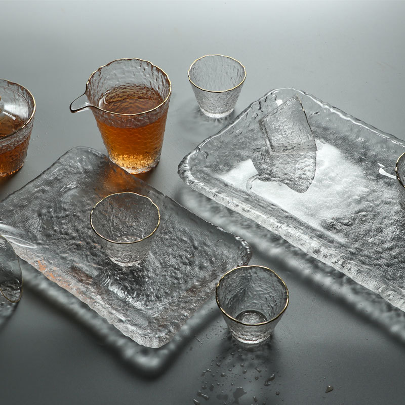 Japanese Style Ice Dew Glass Tea Tray Simple Household Small Tea Table Simple Kung Fu Tea Set Creative Pot Bearing Dry Brewing Table Tray