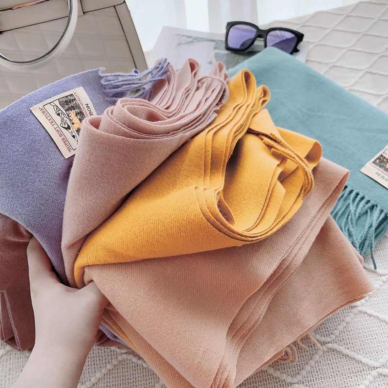 Cashmere scarf feel winter warm couple solid color cashmere scarf long tassel High sense monochrome shawl