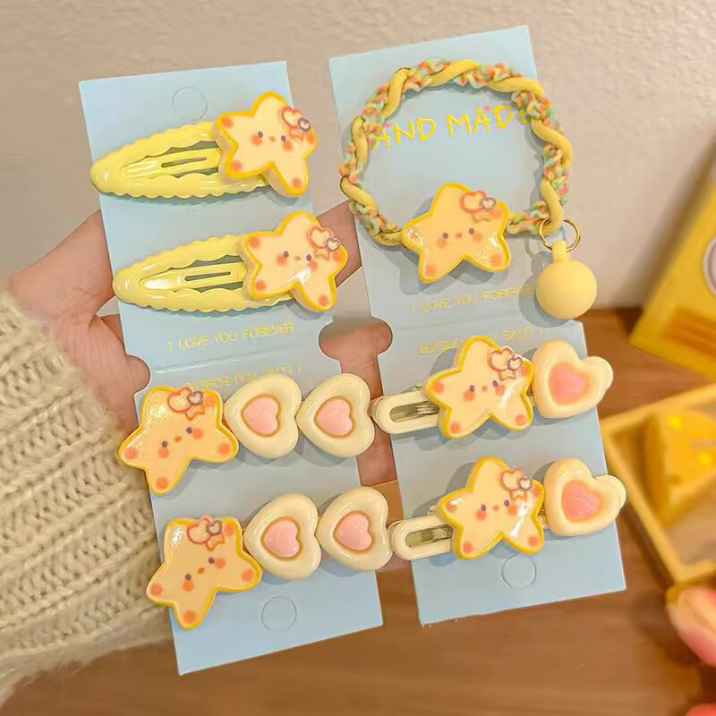 A pair of clothes ~ cute star hairpin female sweet bangs clip high elastic tie hair rope broken hair side clip BB clip_voghion.com