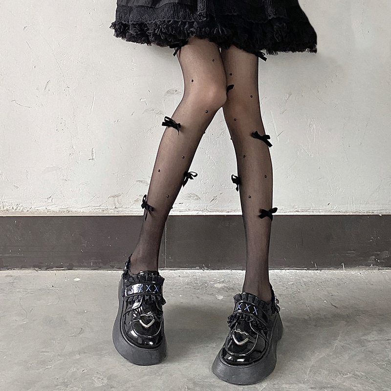 Pearl Bow Lolita White Silk Stockings Women's Summer Thin Japanese Sweet Lolita Bottoming Pantyhose_voghion.com
