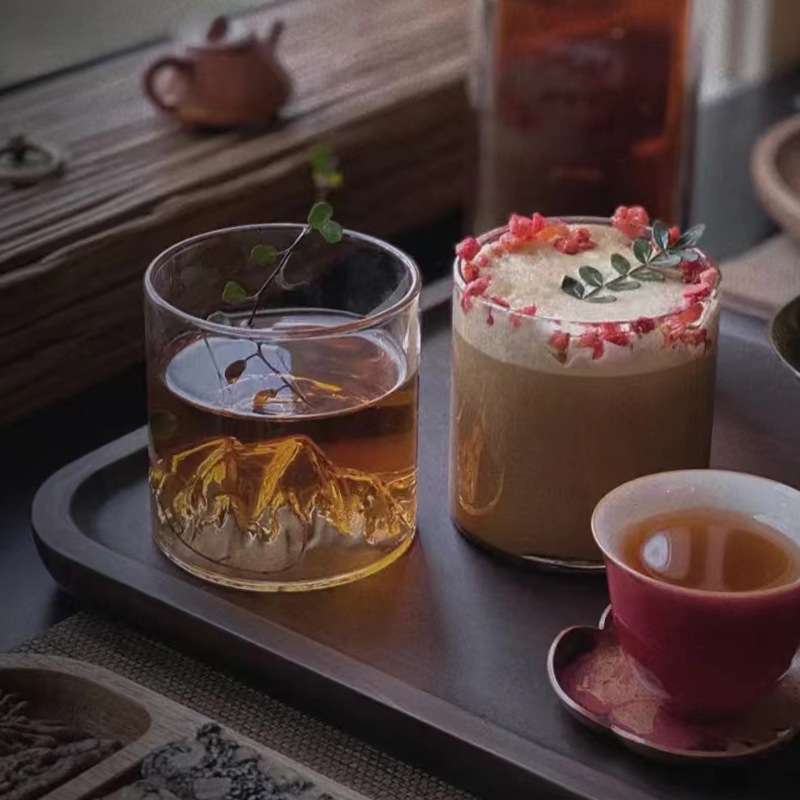 Creative glass cup cold extraction tea cup New Chinese style oven cooking tea cup heat-resistant transparent household water cup flower tea cup