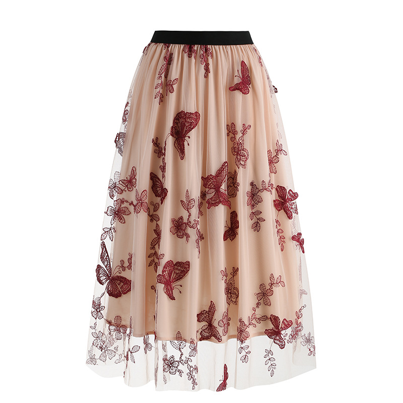 Amazon European and American Women's Mesh Butterfly Embroidered Skirt Amazon Explosions Clothing 8209
