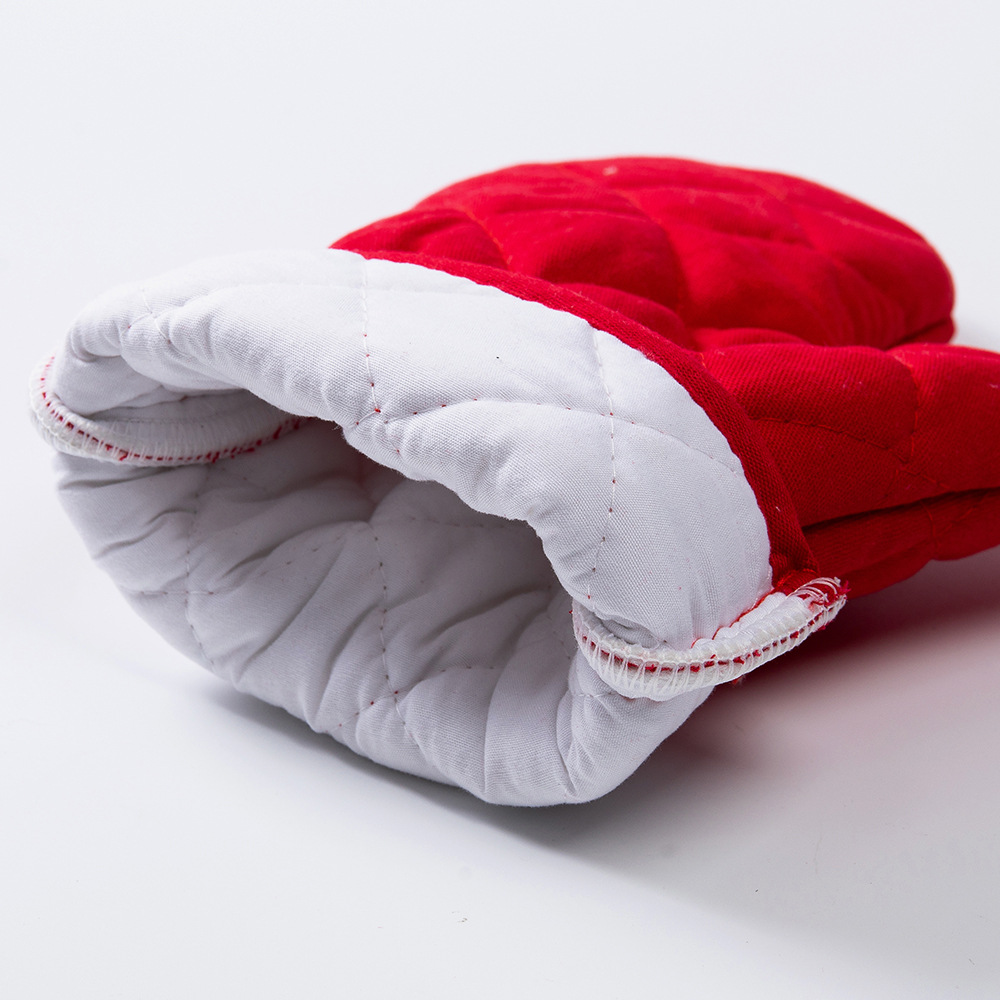 Household Solid Color Thickened Oven Gloves Printed LOGO Kitchen Baking High Temperature Microwave Oven Heat Insulation Gloves