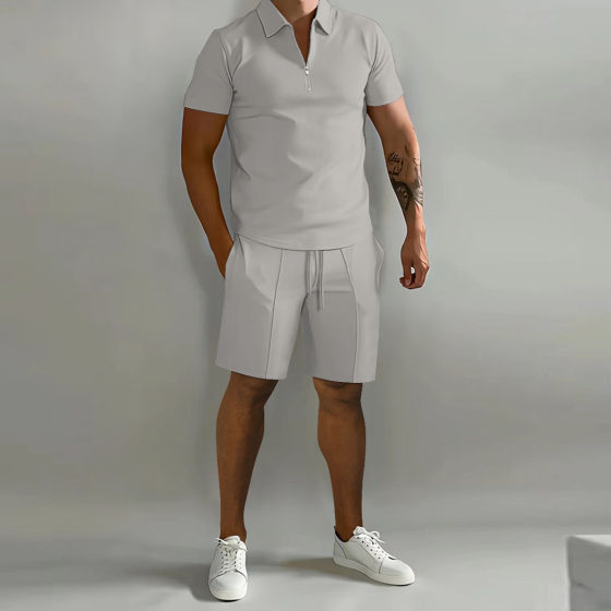 Cross Border Amazon Men's Suit 2023 Summer New Men's Polo Casual Loose Short Sleeve Shorts Sports Suit