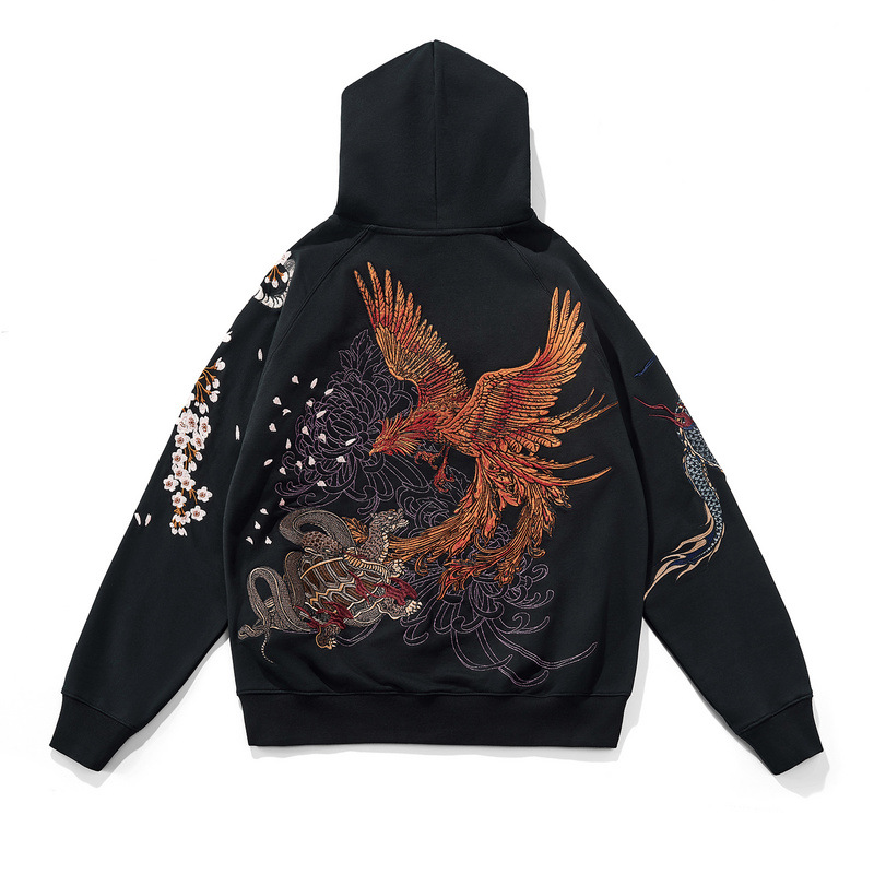 2023 Spring and Autumn Yokosuka Heavy Industry Embroidery Hooded Men's Sweater Trendy Brand Dragon Vermilion Bird White Tiger Embroidery Chinese Style Velvet