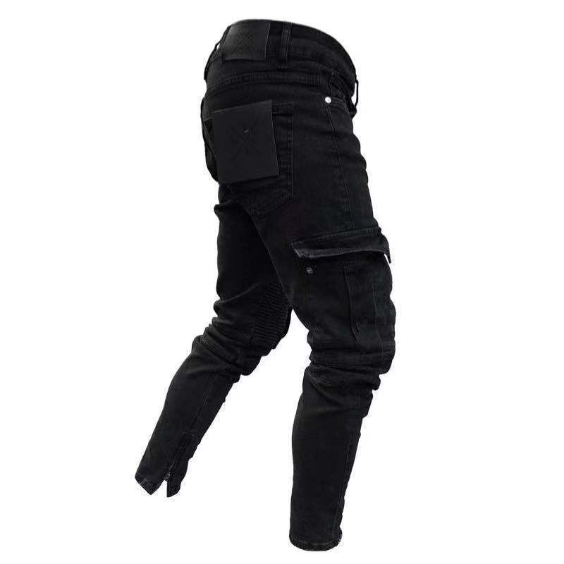 Cross-border Best Selling for Europe and America Amazon Stretch Men's Jeans Trendy Knee Ripped Zipper Pants