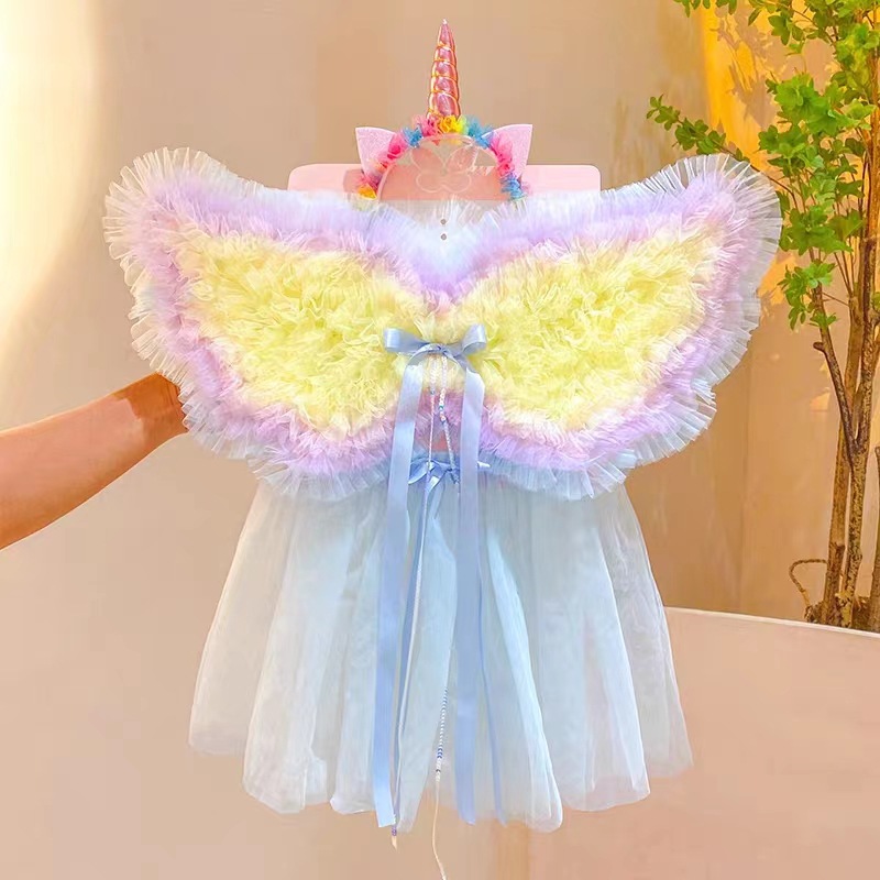 Children's Angel rainbow color wings back decoration large elf bow wings little girl performance dance dress clothing