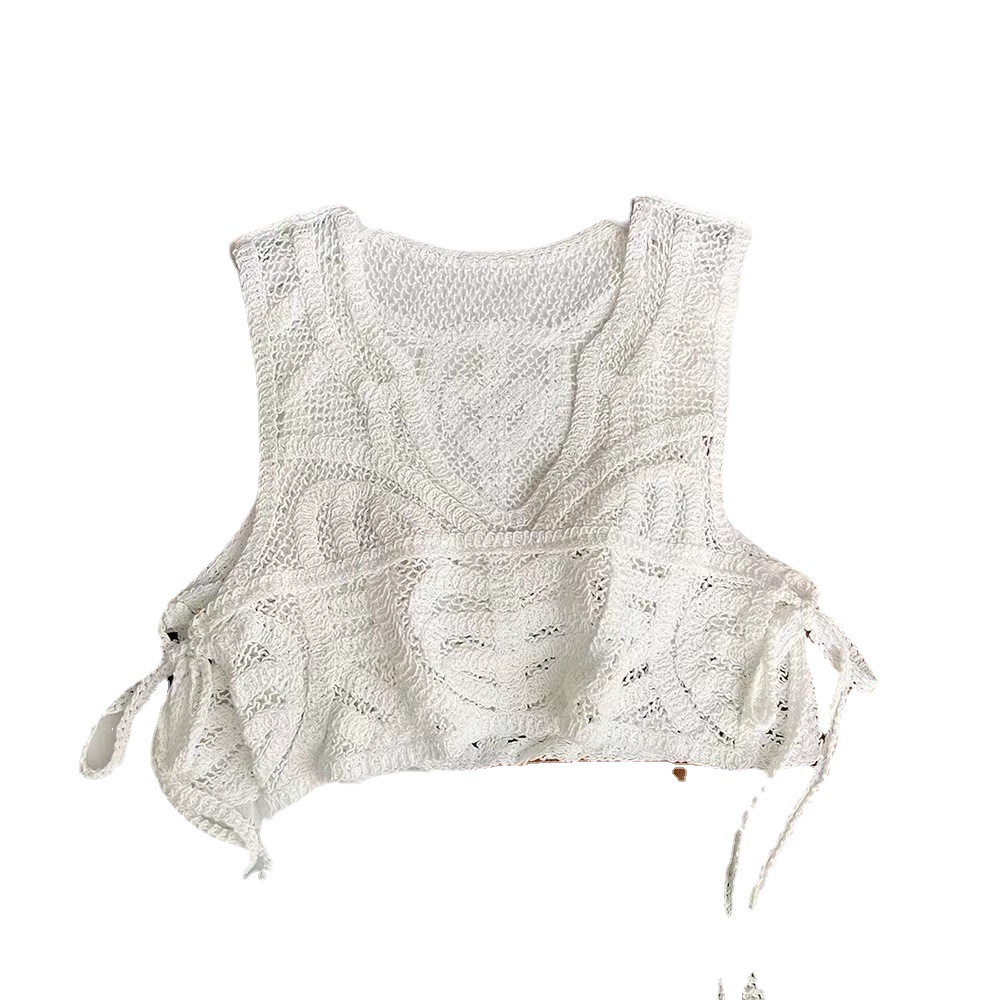 New V-neck Hollow-out Tied One-piece Knitted Vest Women's Design Sense Niche Elegant Simple Stacked Top Trendy