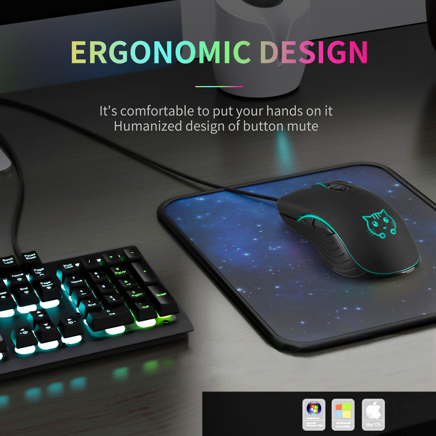 Electric gaming MOUSE LUNA cat wired game MOUSE Factory wholesale cross-border e-sports photoelectric MOUSE MOUSE