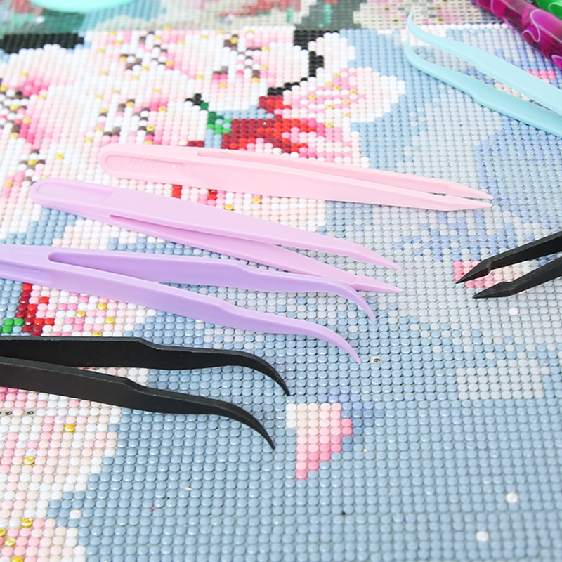 Diamond Painting Plastic Tweezers Color Nylon Straight Head Elbow Pointed Head Nail Art Sticker Handmade DIY Tweezers Tool