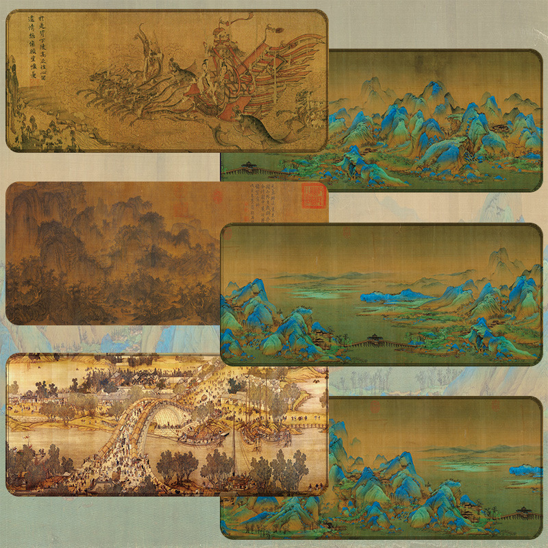 Ancient Chinese Painting Mouse Pad Oversized Office Computer Non-slip Tea Pad Thickened Table Mat Edge Lock