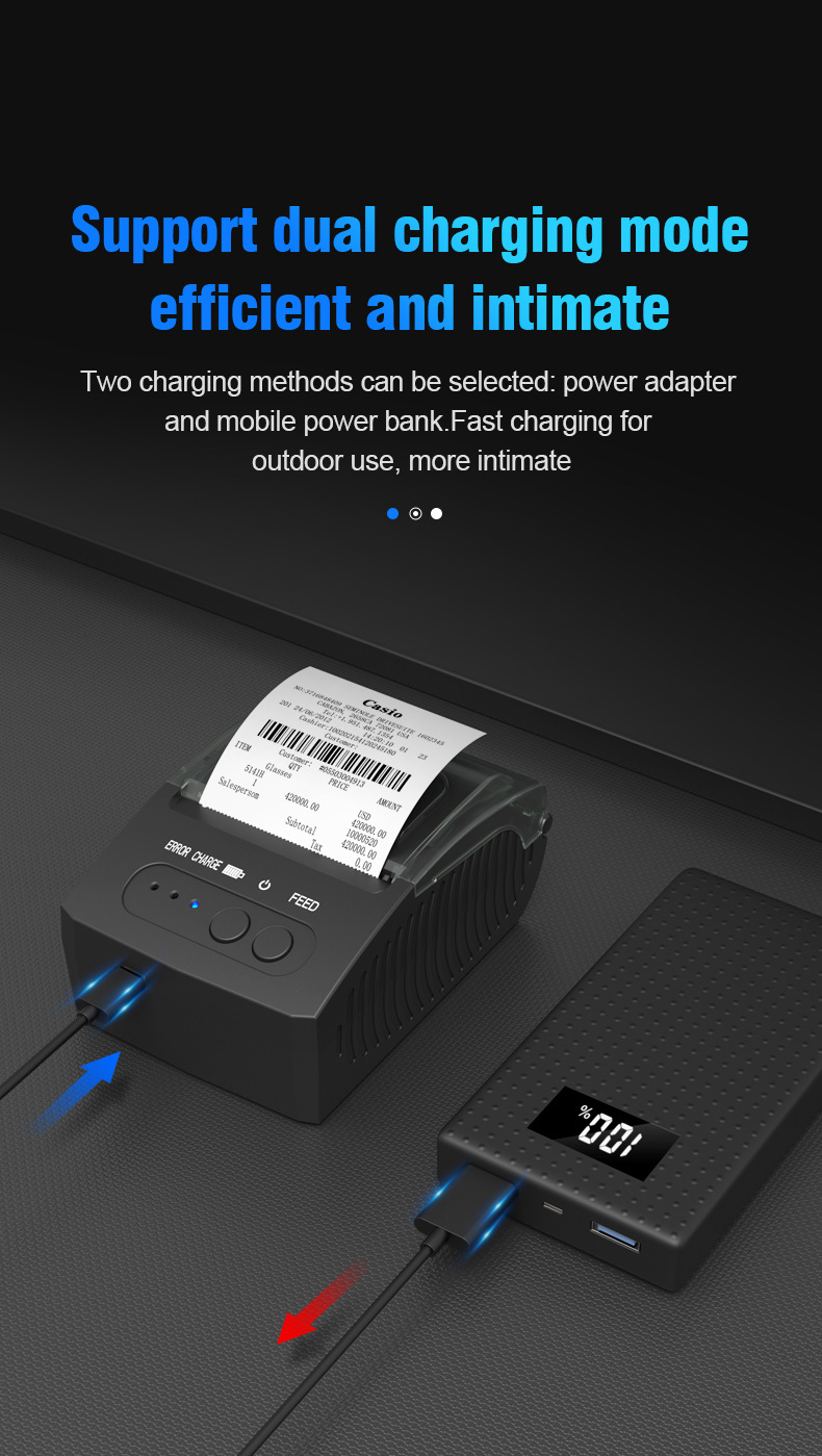 Portable Mini 58mm USB Blue tooth Wireless Mobile Thermal Re