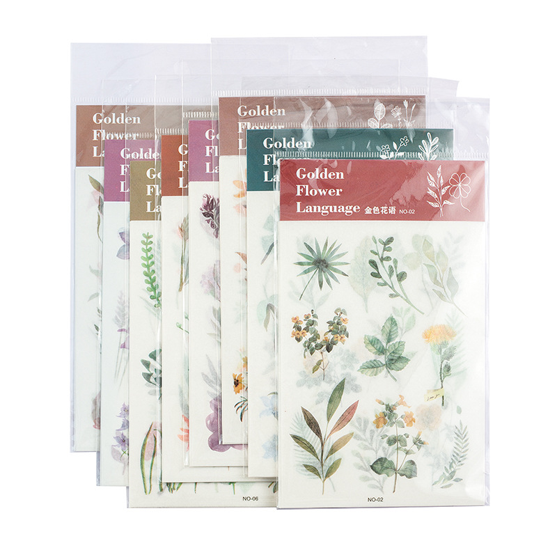 ins fresh 3 pieces into flat stickers golden flower language DIY album and paper stickers Journal plant flower stickers