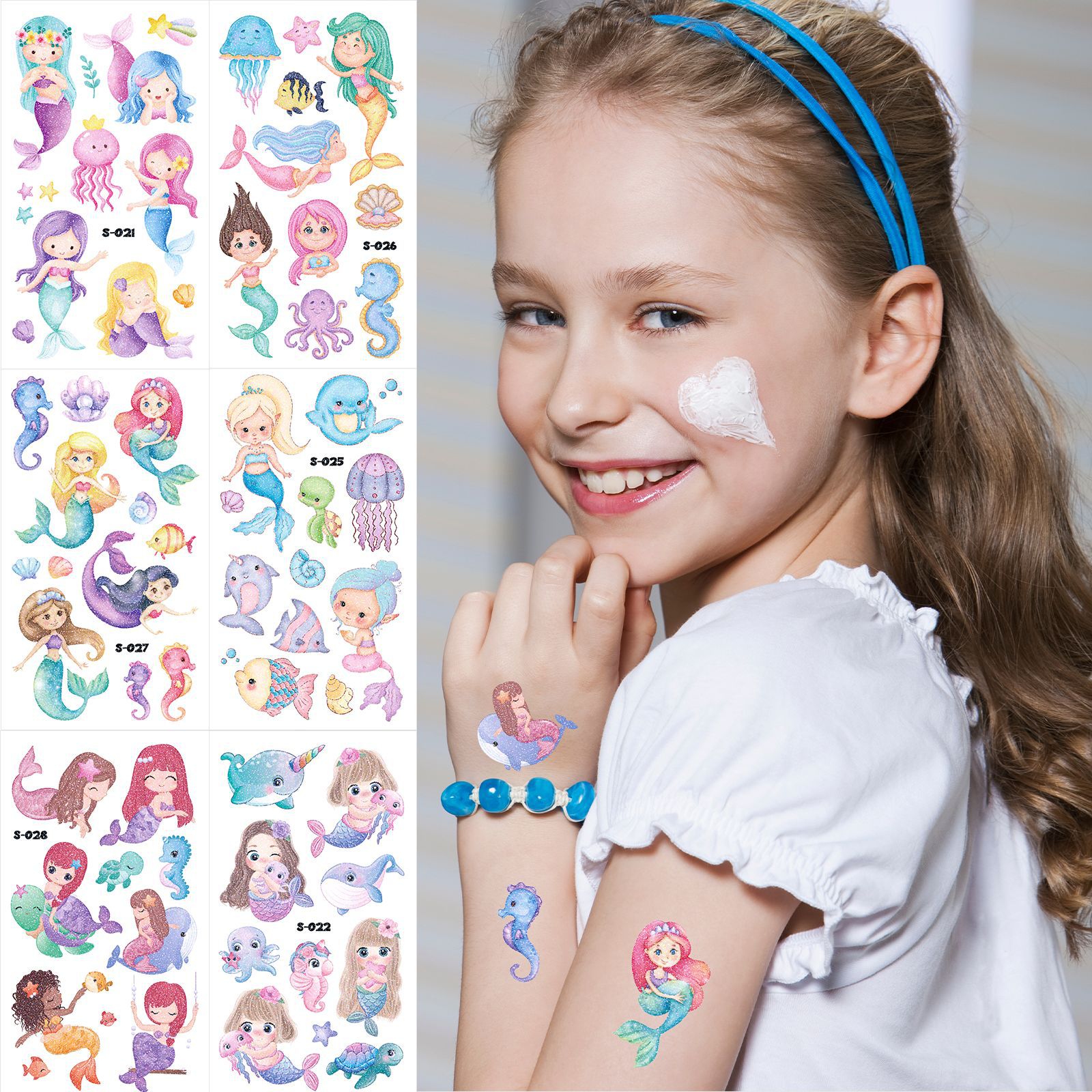 2023 New Children Watercolor Wind Mermaid Tattoo Sticker Glitter Unicorn glitter Waterproof Tattoo Sticker