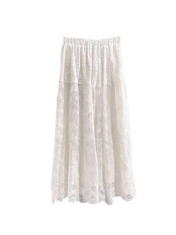 White first love skirt Korean ins wind gentle ~ 2025 spring/summer work lace a pear-shaped high waist skirt
