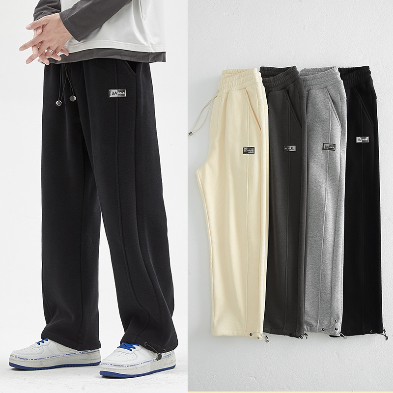 Straight Leg Sports Pants Men's Autumn Fashion Brand Loose Drawstring Pants Basketball Pants Wide Leg Pants Gray Sports Pants