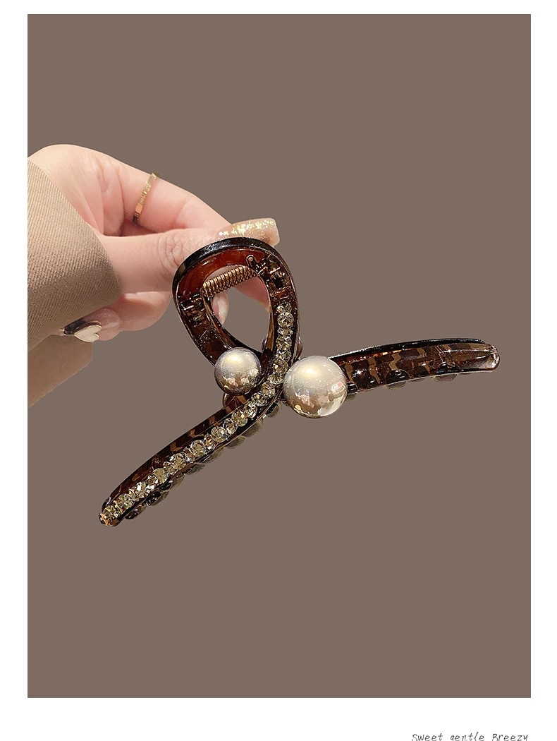 Nuovo stile luce lusso pieno diamante perla squalo clip grande updo fermaglio per capelli di alta qualità semplice cucchiaio posteriore coda di cavallo accessori per capelli per le donne_voghion.com