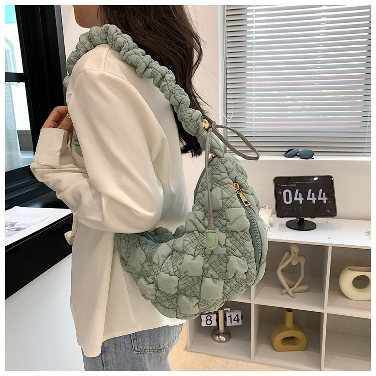 Borsa da donna Niche Bubble Borsa monospalla sottobraccio Borsa coreana in cotone Borsa a tracolla casual Borsa a nuvola plissettata_voghion.com