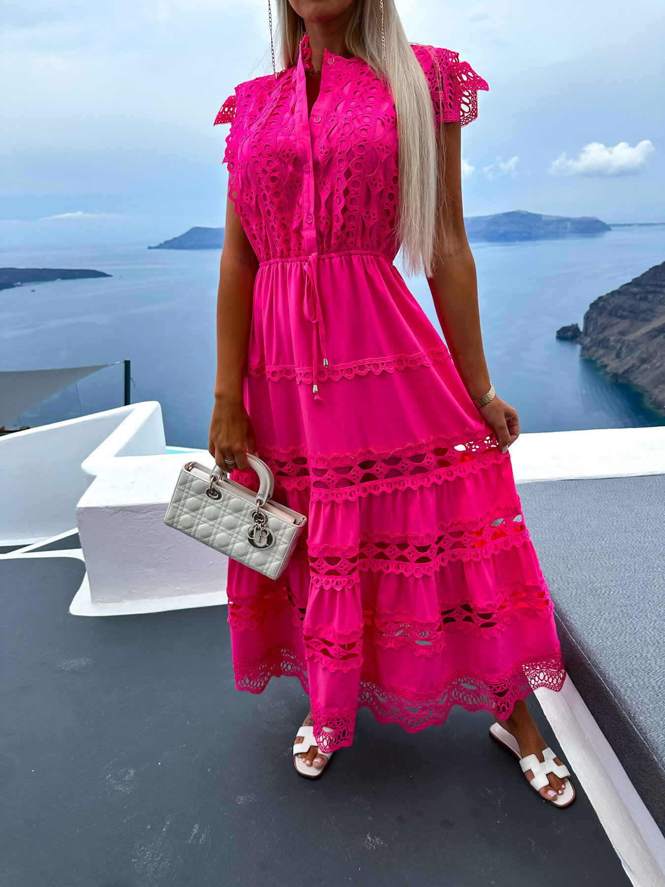 2023 European and American cross-border AliExpress women's clothing new fashion lace waist lace stitching long dress